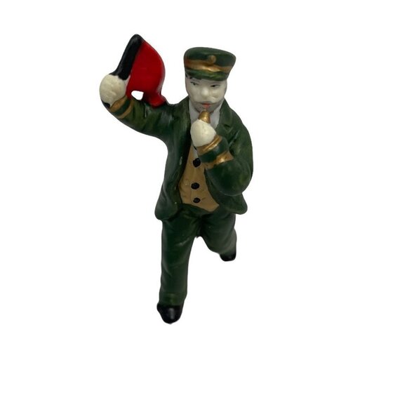 Vintage Christmas Village Train Conductor Hand Painted Porcelain Figurine - Picture 1 of 2